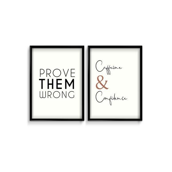 Prove them wrong & Caffeine and Confidence Set of 2 Quotes Posters