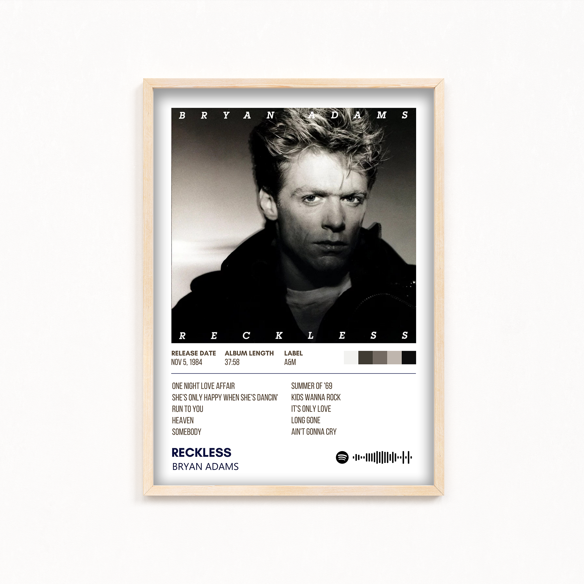 Reckless by Bryan Adams Poster