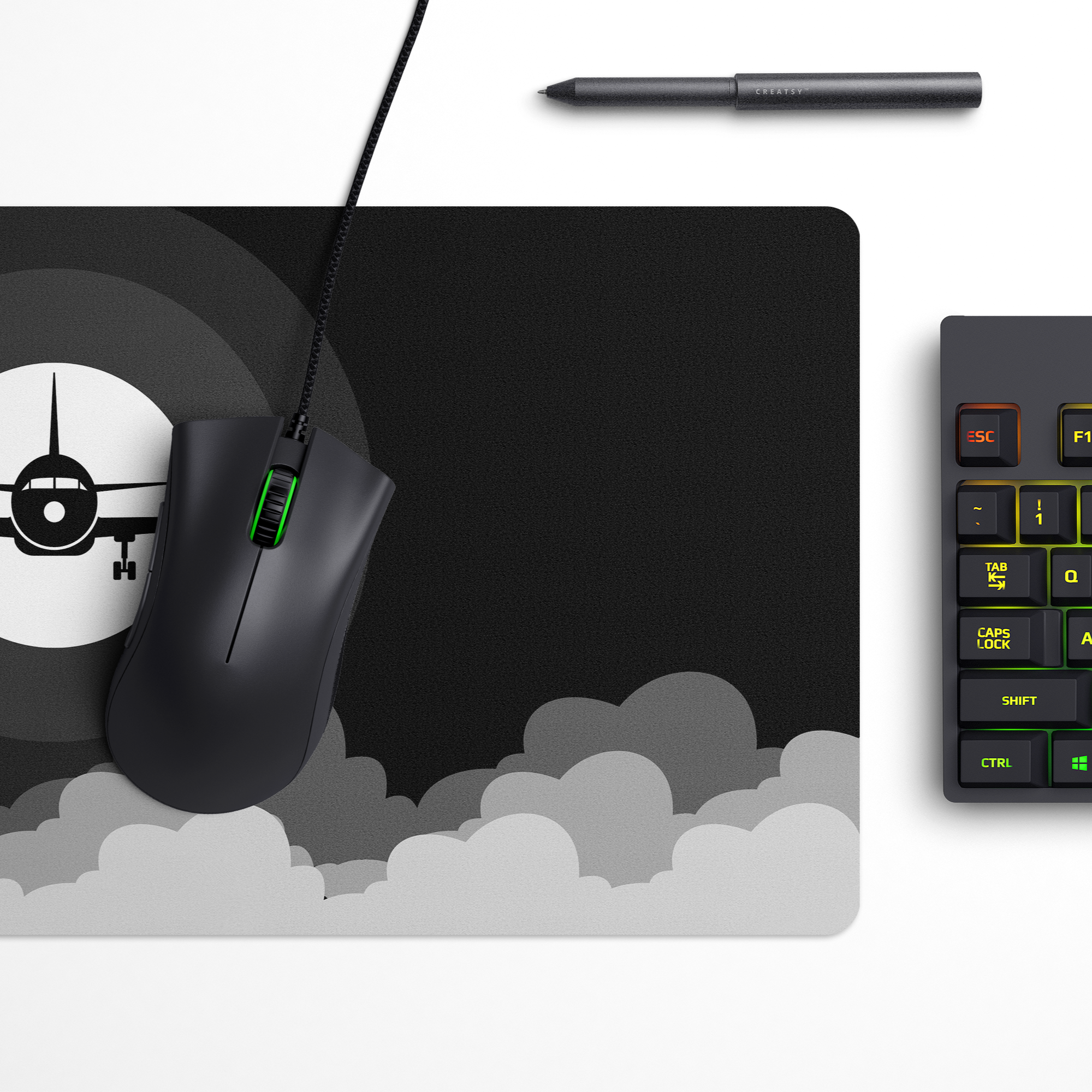 Airplane in Dark Sky Desk Mat | Desk Pad | Mouse Pad