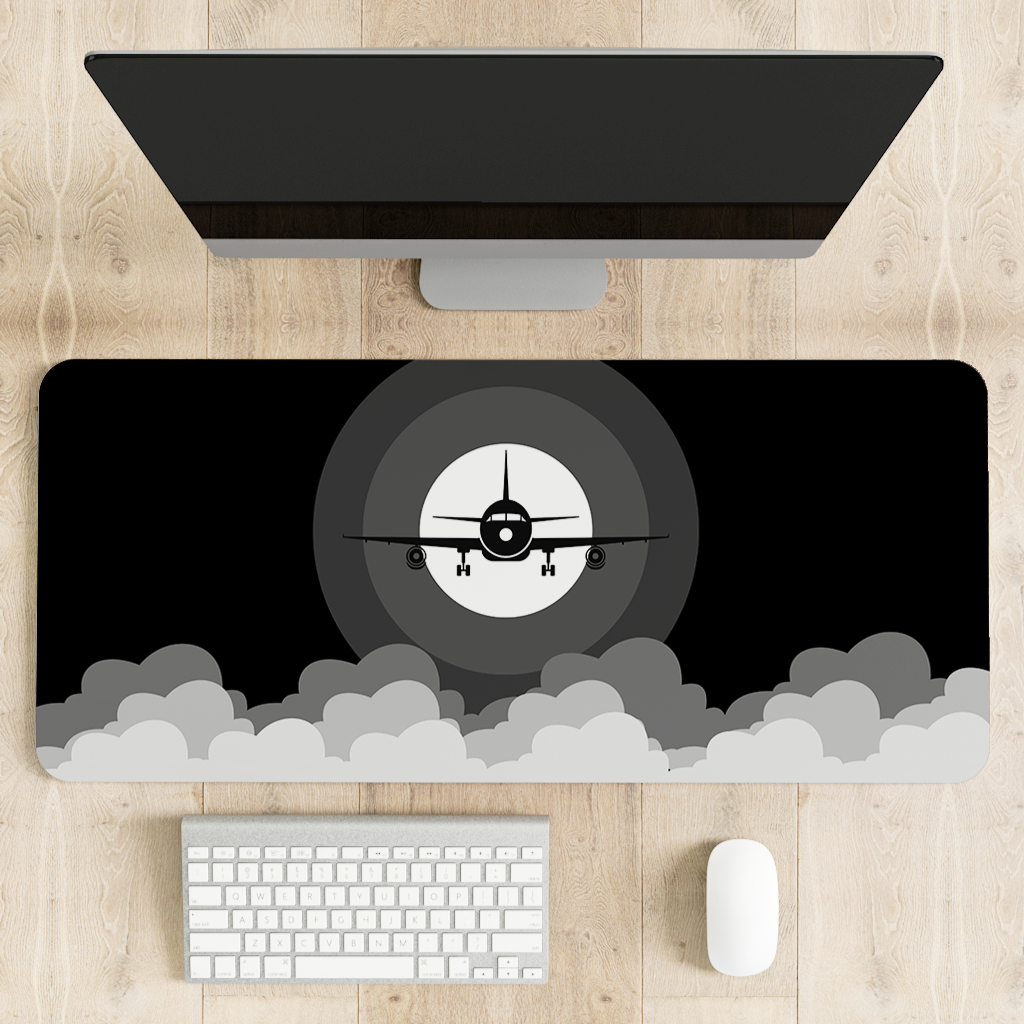 Airplane in Dark Sky Desk Mat | Desk Pad | Mouse Pad