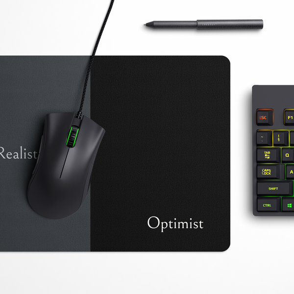 Pessimist Realist Optimist Desk Mat | Desk Pad | Mouse Pad