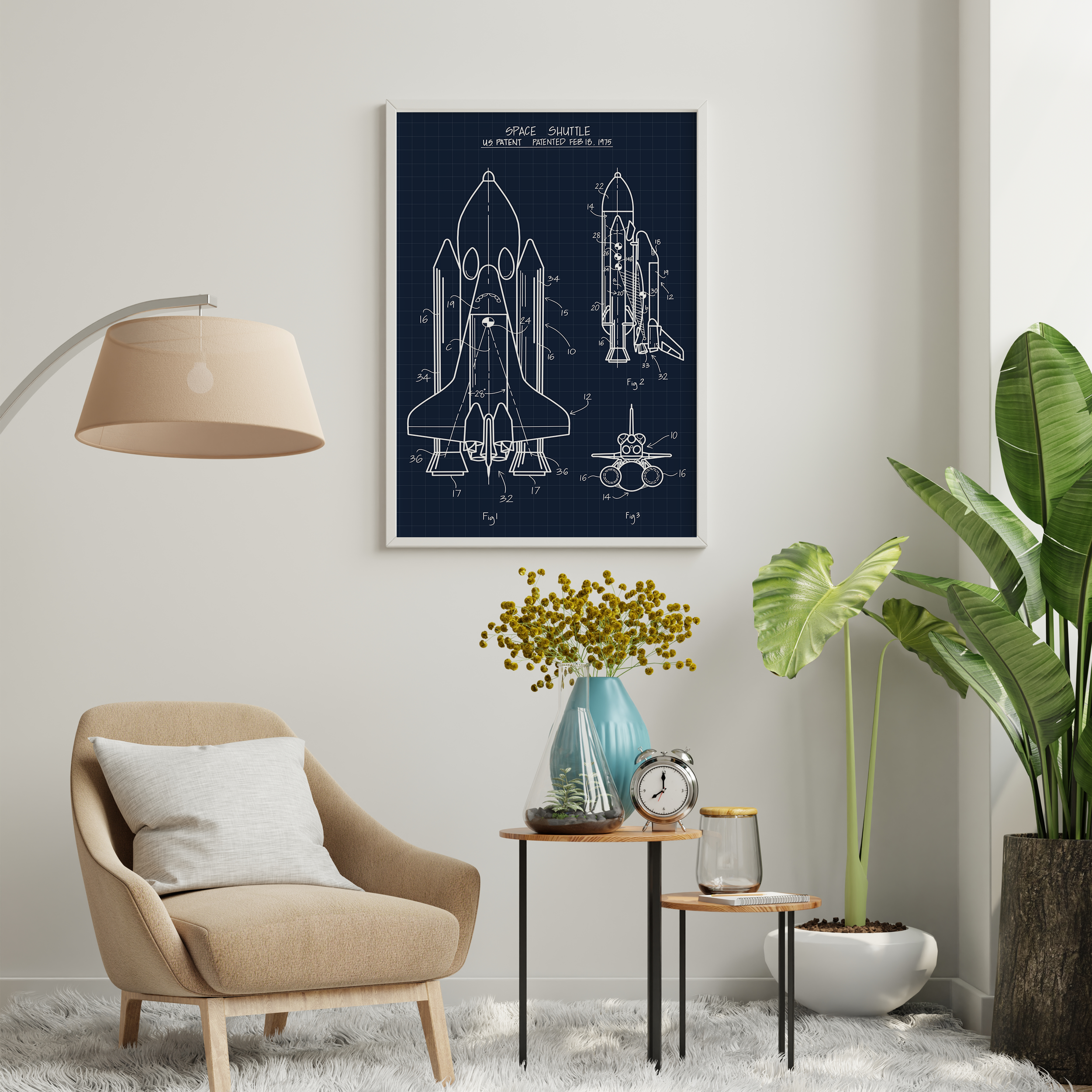 Space Shuttle Blueprint Premium Wall Art