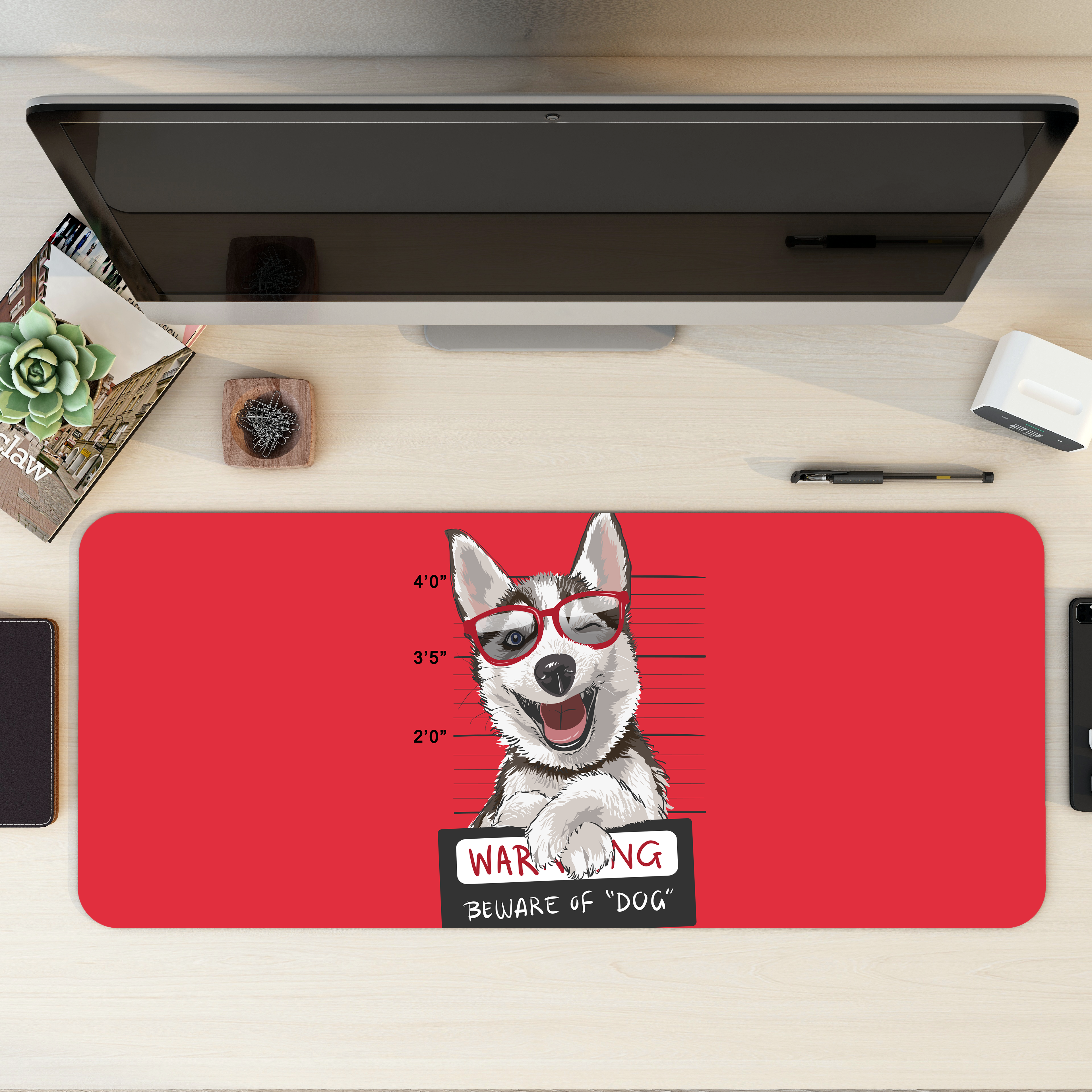Cute beware of dog Desk Mat | Desk Pad | Mouse Pad