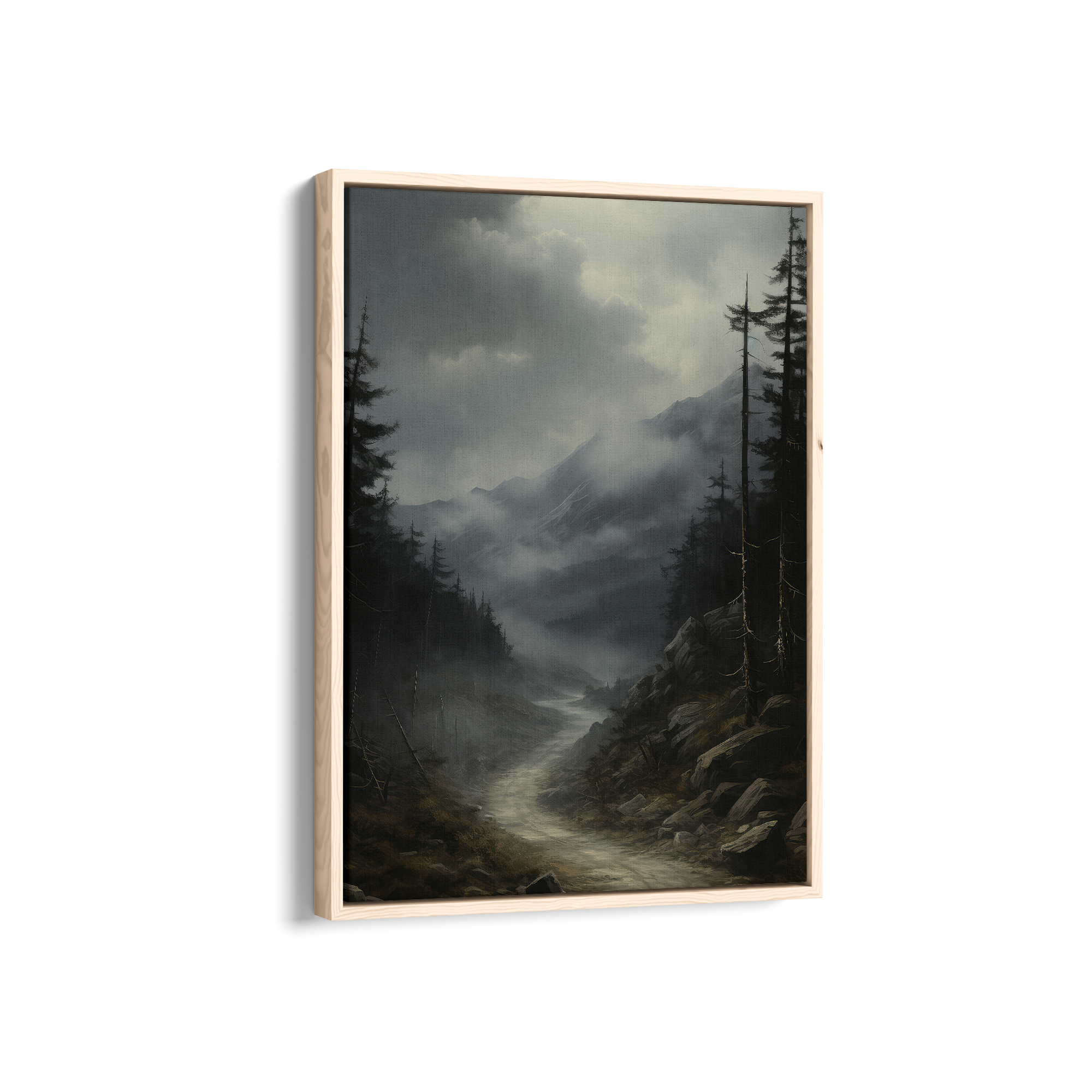 Nocturnal Highlands: Celestial Canopy and Silhouetted Evergreens Wall Art