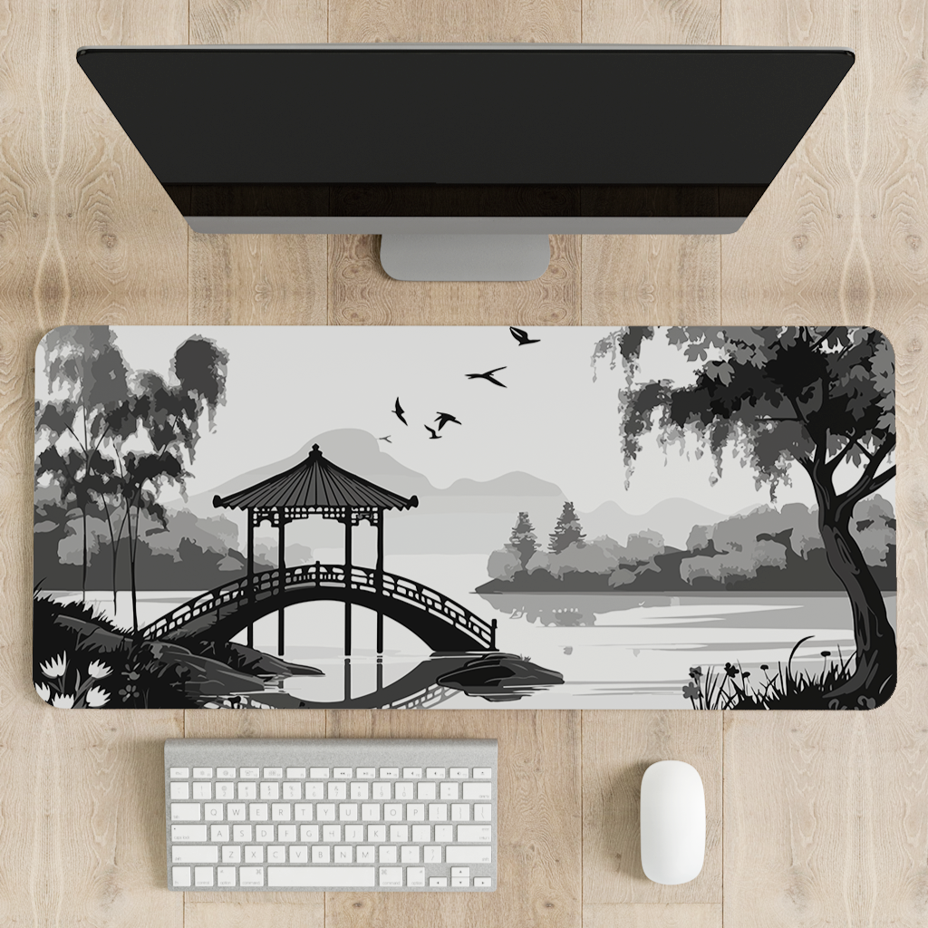 Willow Bridge Monochrome Desk Mat | Desk Pad | Mouse Pad