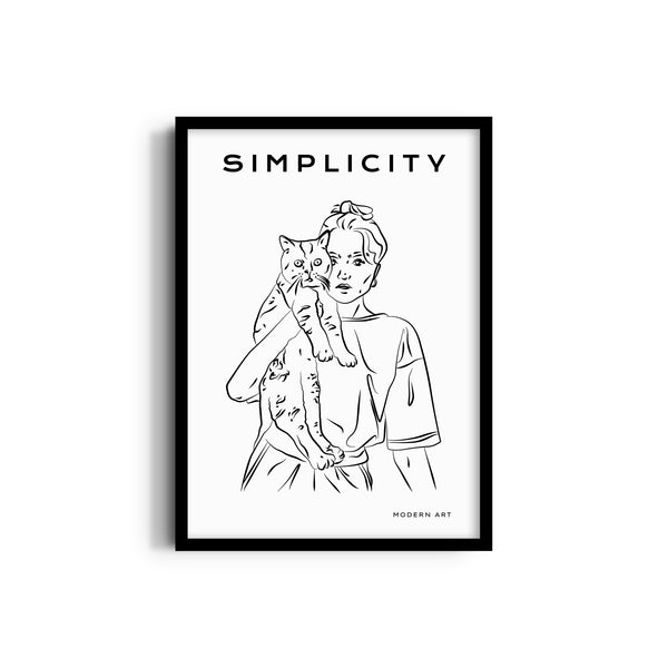 Cat Love Modern Line Wall Art