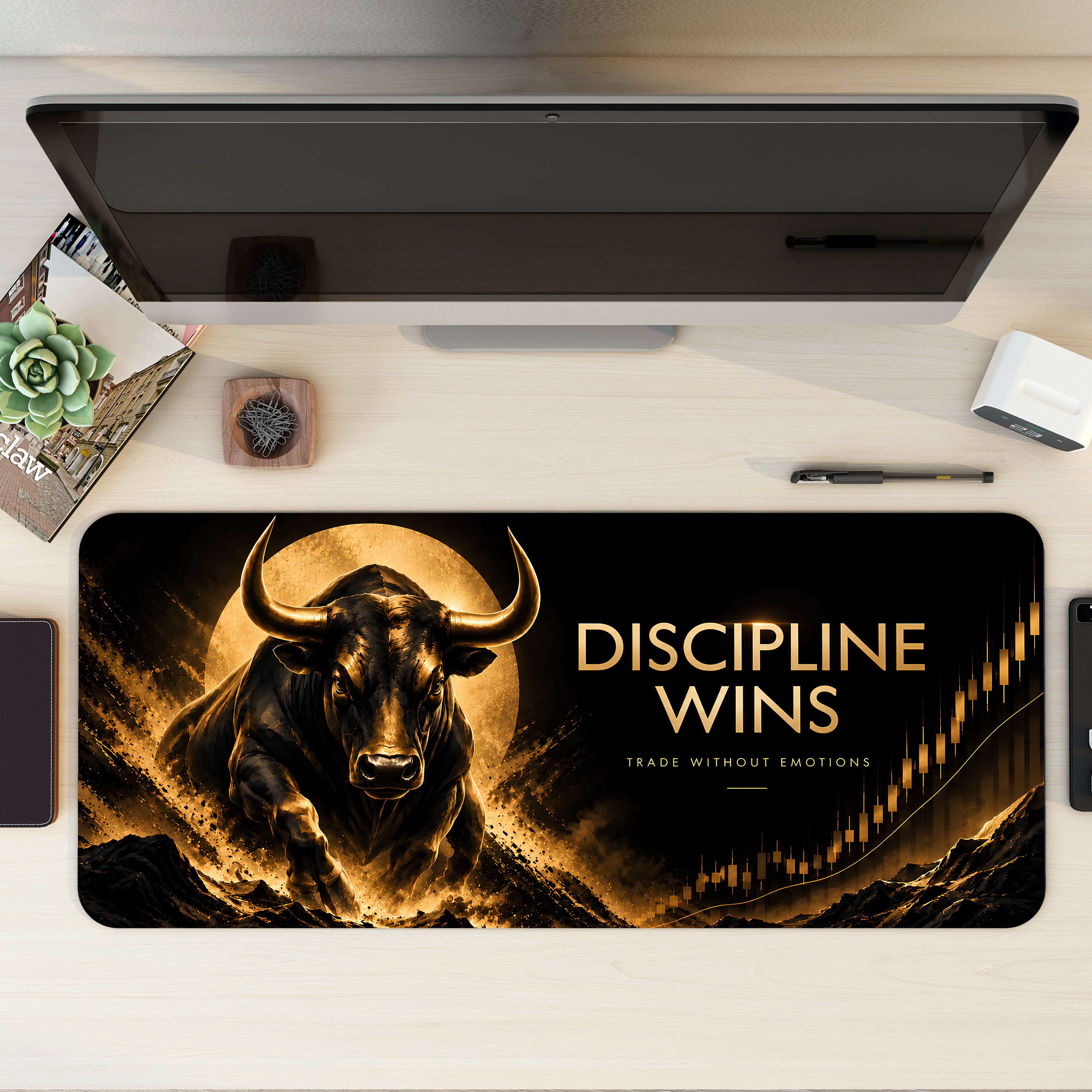 Golden Bull Trading Desk Mat | Desk Pad | Mouse Pad