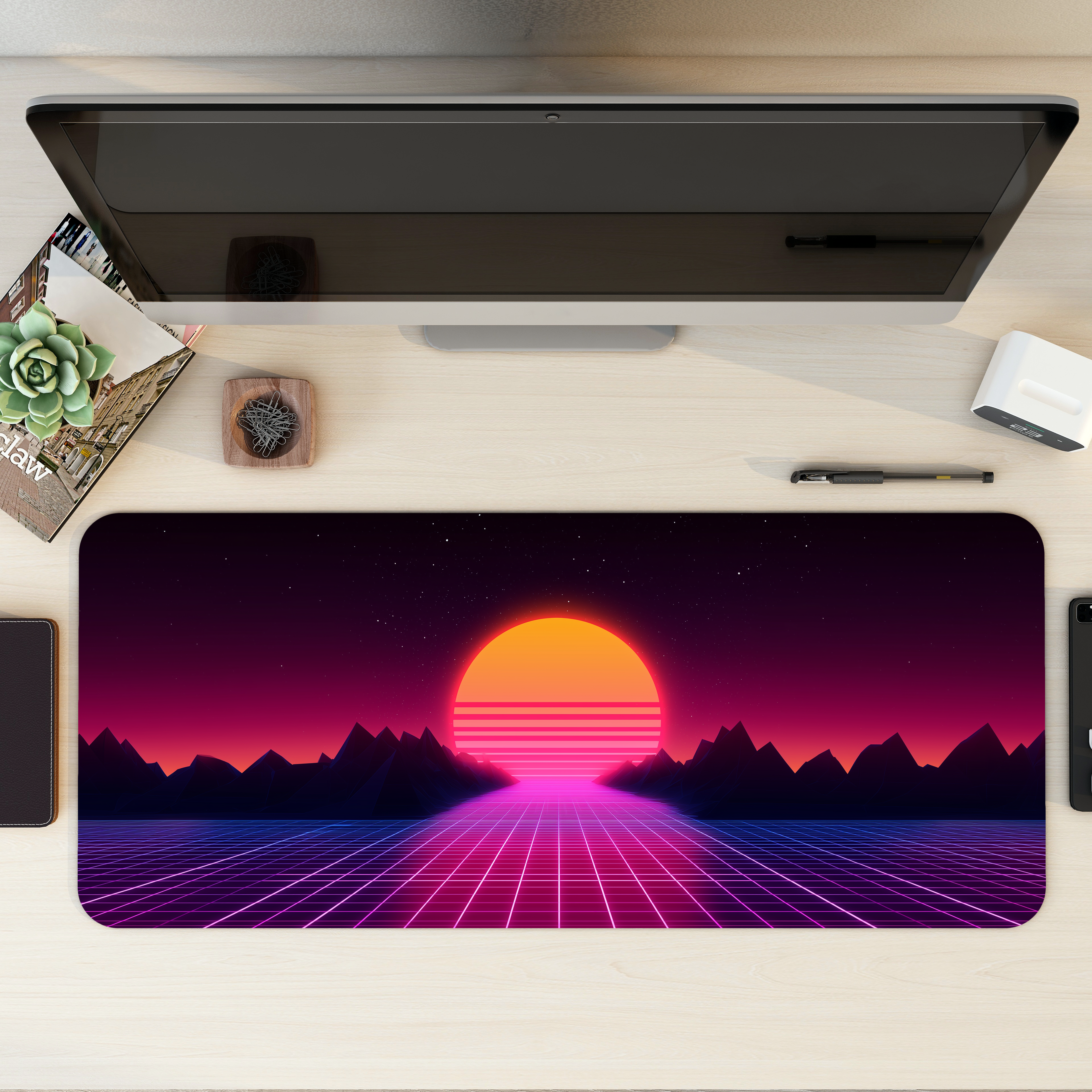 Grid Runner Synthwave Desk Mat | Desk Pad | Mouse Pad