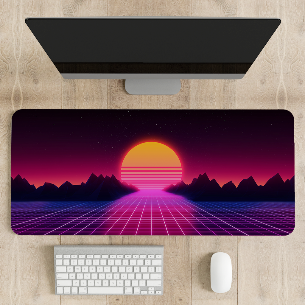 Grid Runner Synthwave Desk Mat | Desk Pad | Mouse Pad