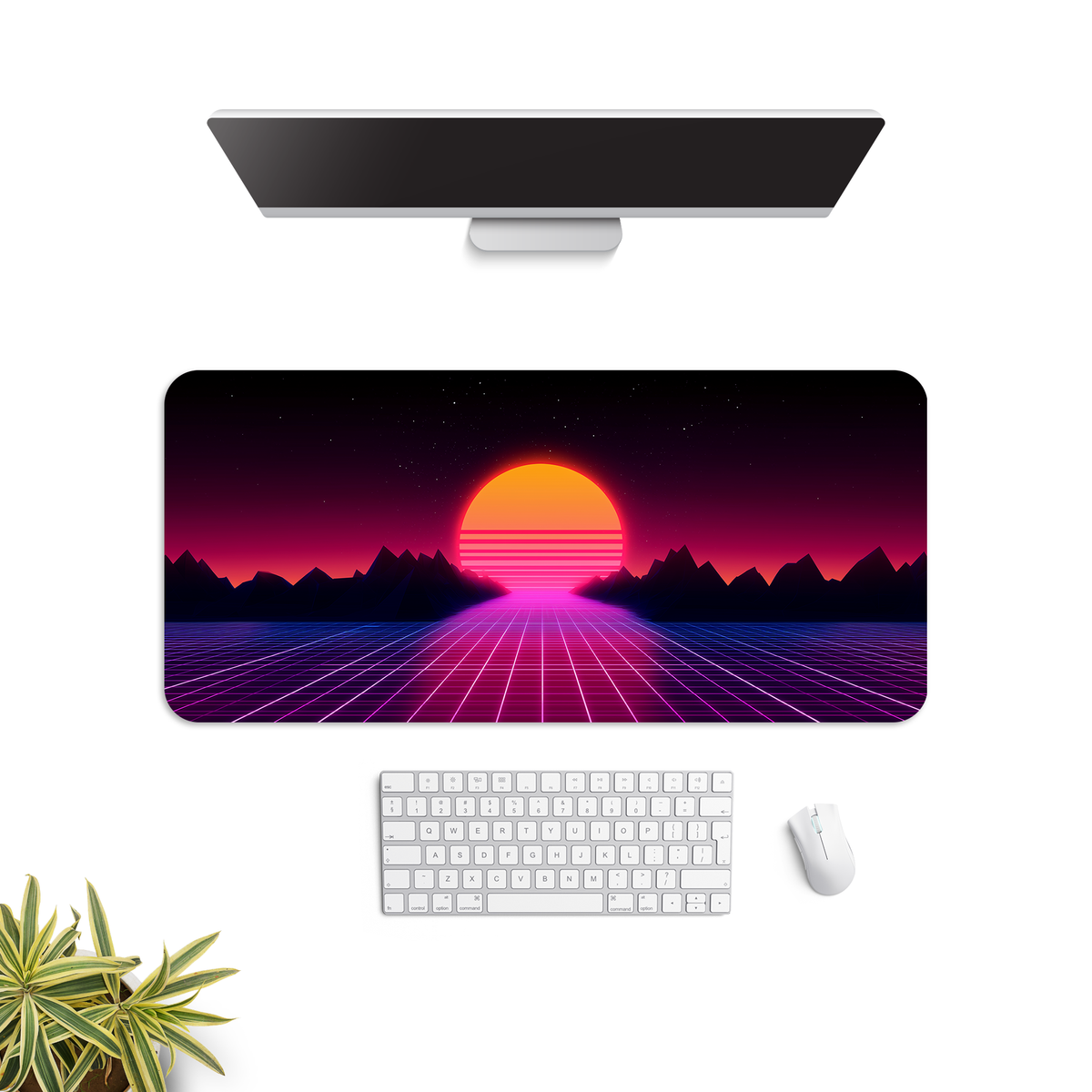 Grid Runner Synthwave Desk Mat | Desk Pad | Mouse Pad