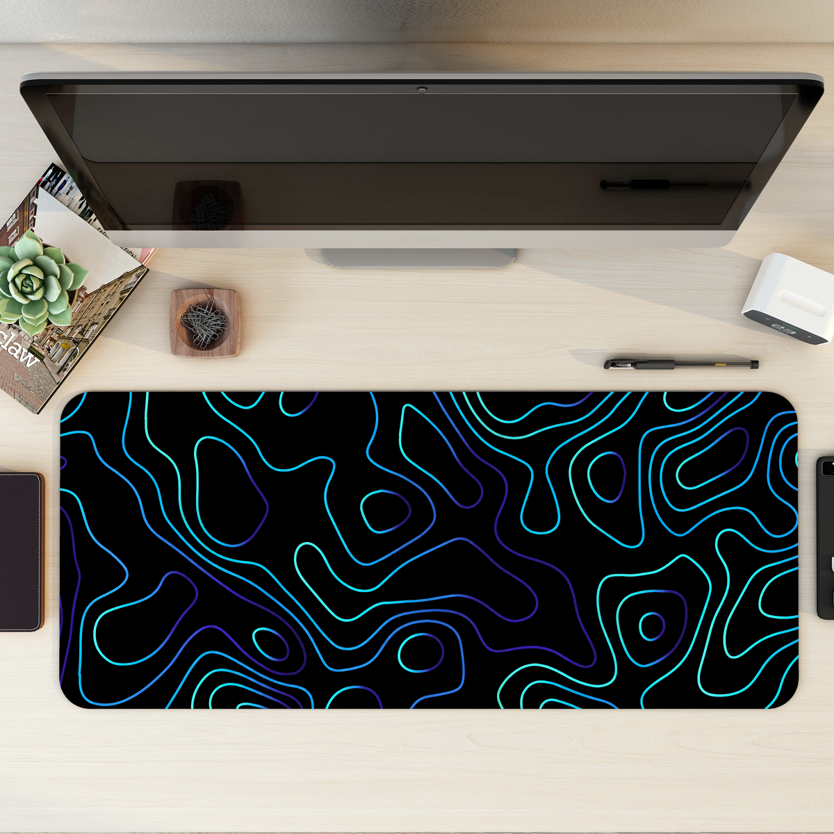Topo Blue Topography Desk Mat | Desk Pad | Mouse Pad