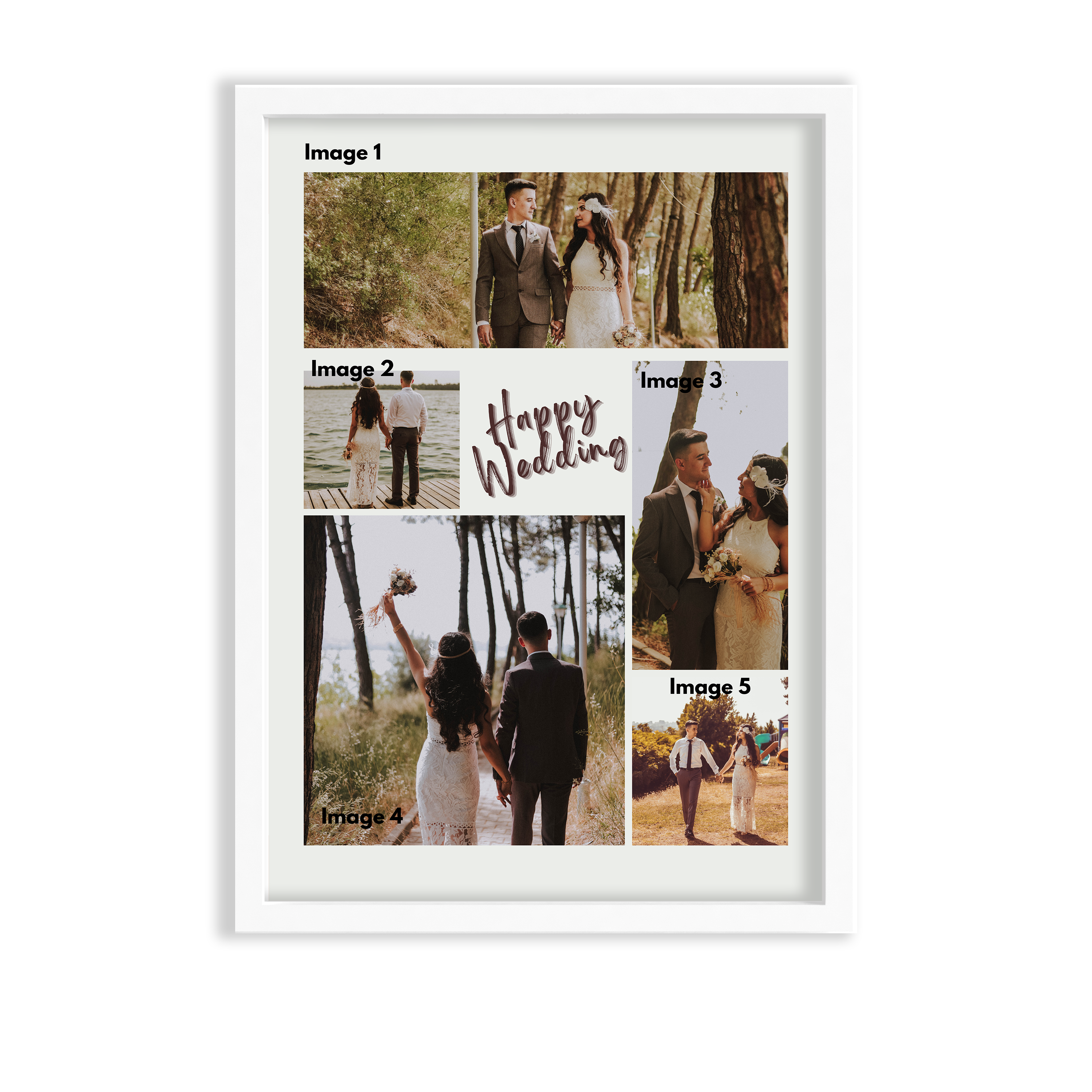 Happy Wedding 5 Image Custom Collage Wall Art