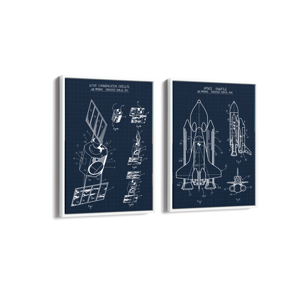 Space Shuttle & Communication Satellite Set of 2 Space Art