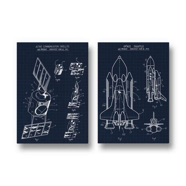 Space Shuttle & Communication Satellite Set of 2 Space Art