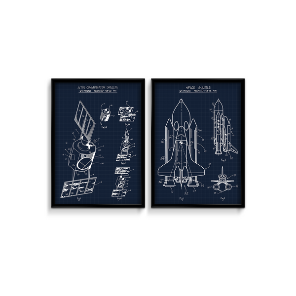 Space Shuttle & Communication Satellite Set of 2 Space Art