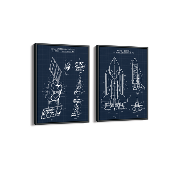 Space Shuttle & Communication Satellite Set of 2 Space Art
