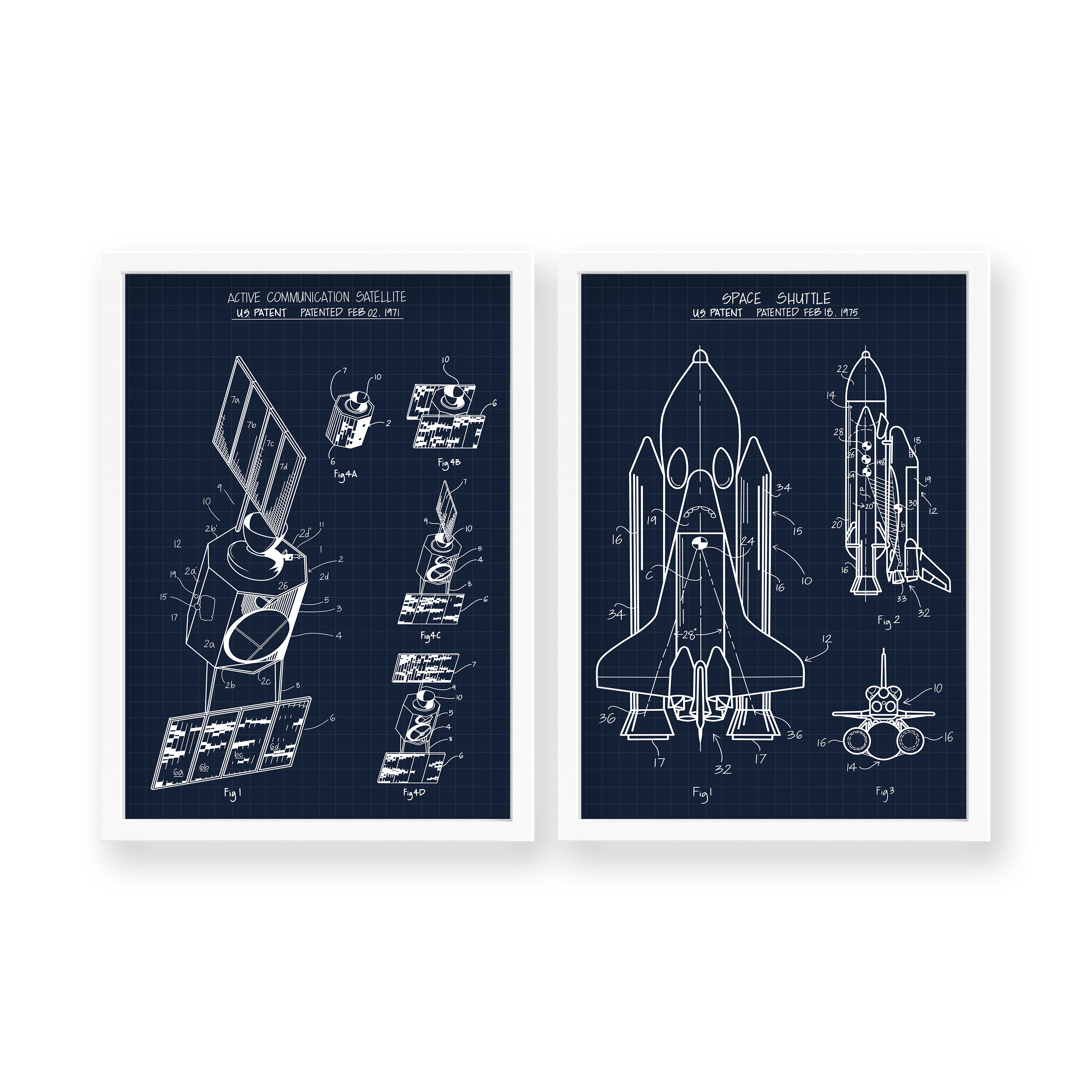 Space Shuttle & Communication Satellite Set of 2 Space Art