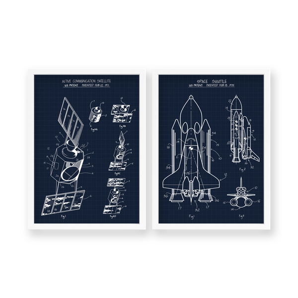 Space Shuttle & Communication Satellite Set of 2 Space Art