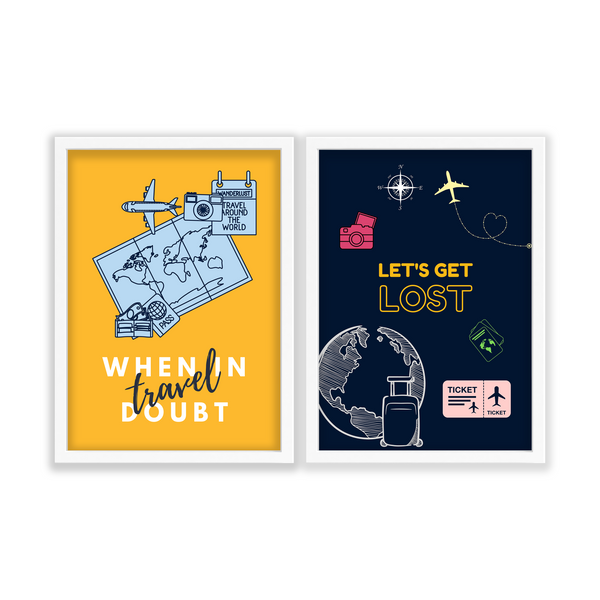When in doubt & Let's get lost Set of 2 Travel Art