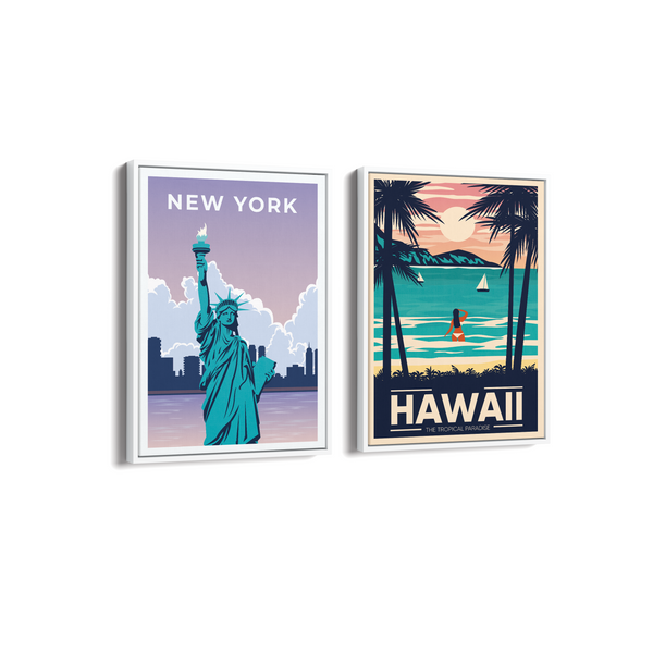 New York & Hawaii Set of 2 Travel Art