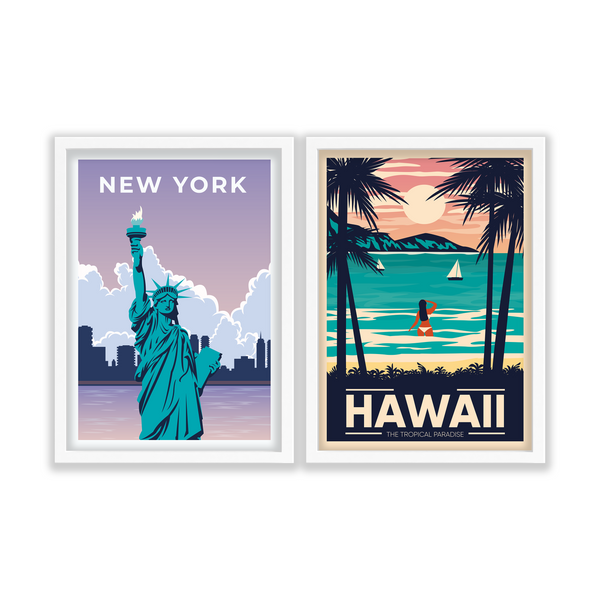 New York & Hawaii Set of 2 Travel Art