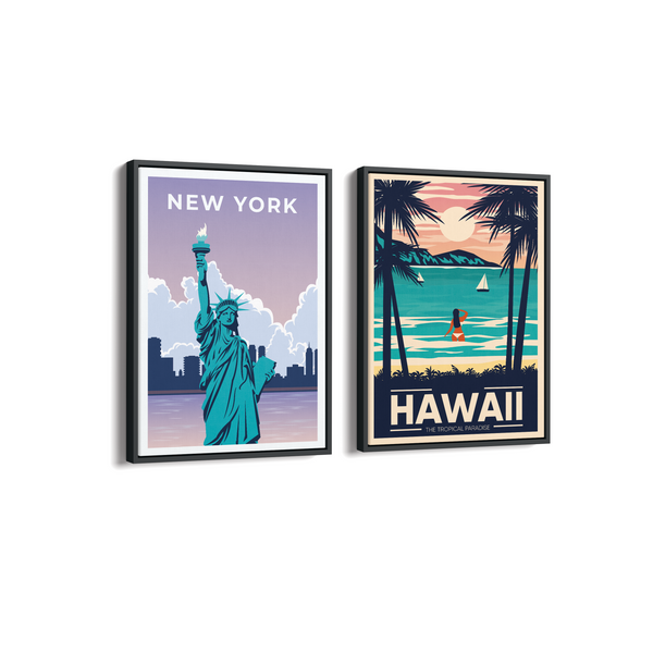 New York & Hawaii Set of 2 Travel Art