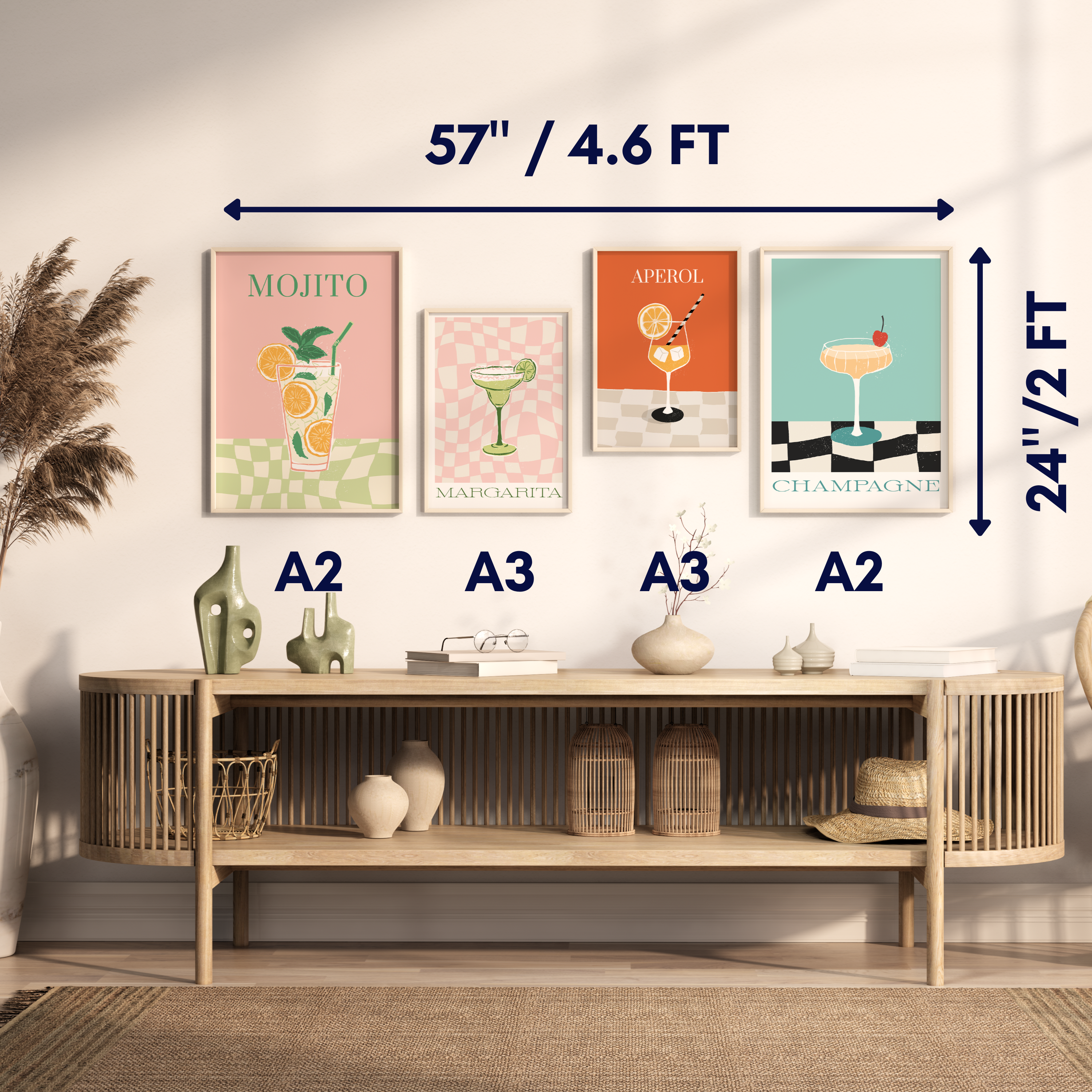 Set of 4 Drinks Kitchen / Bar Wall Art