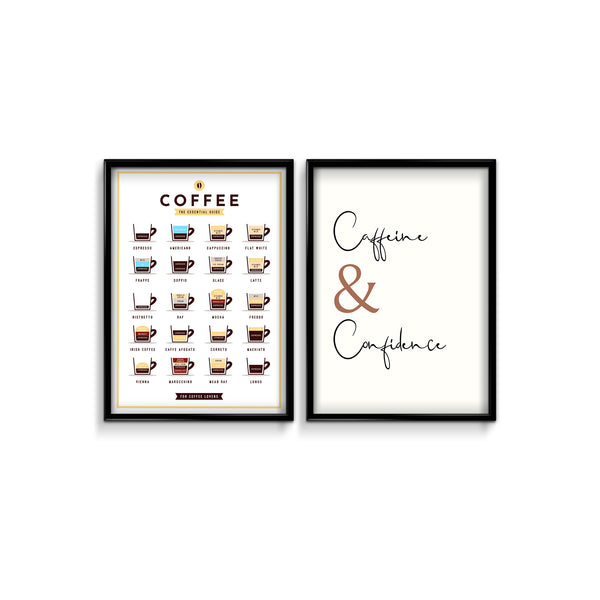 Coffee Guide & Caffeine and confidence Set of 2 coffee Posters