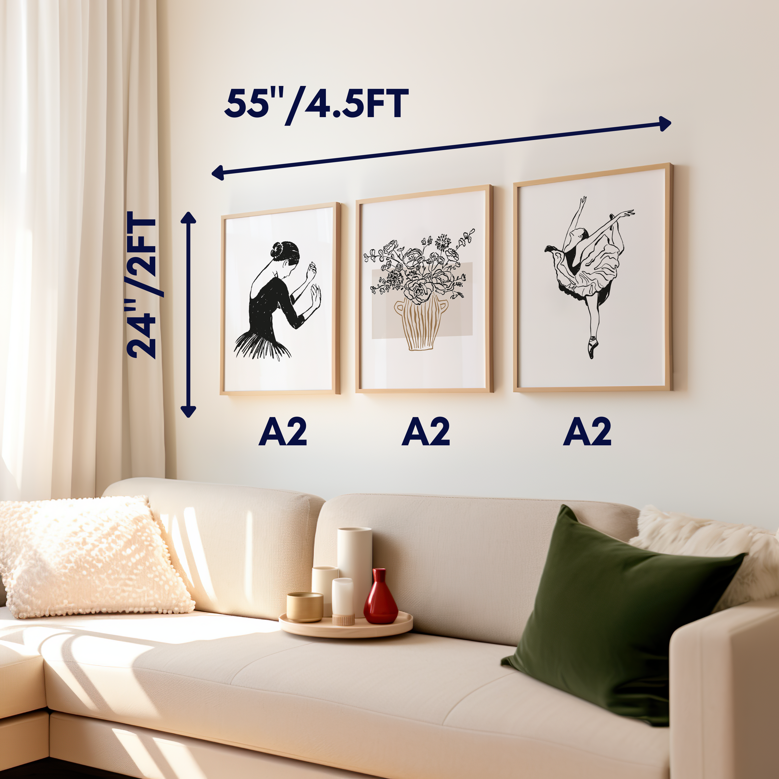 Set of 3 Ballerina & Flower Pot Wall Art