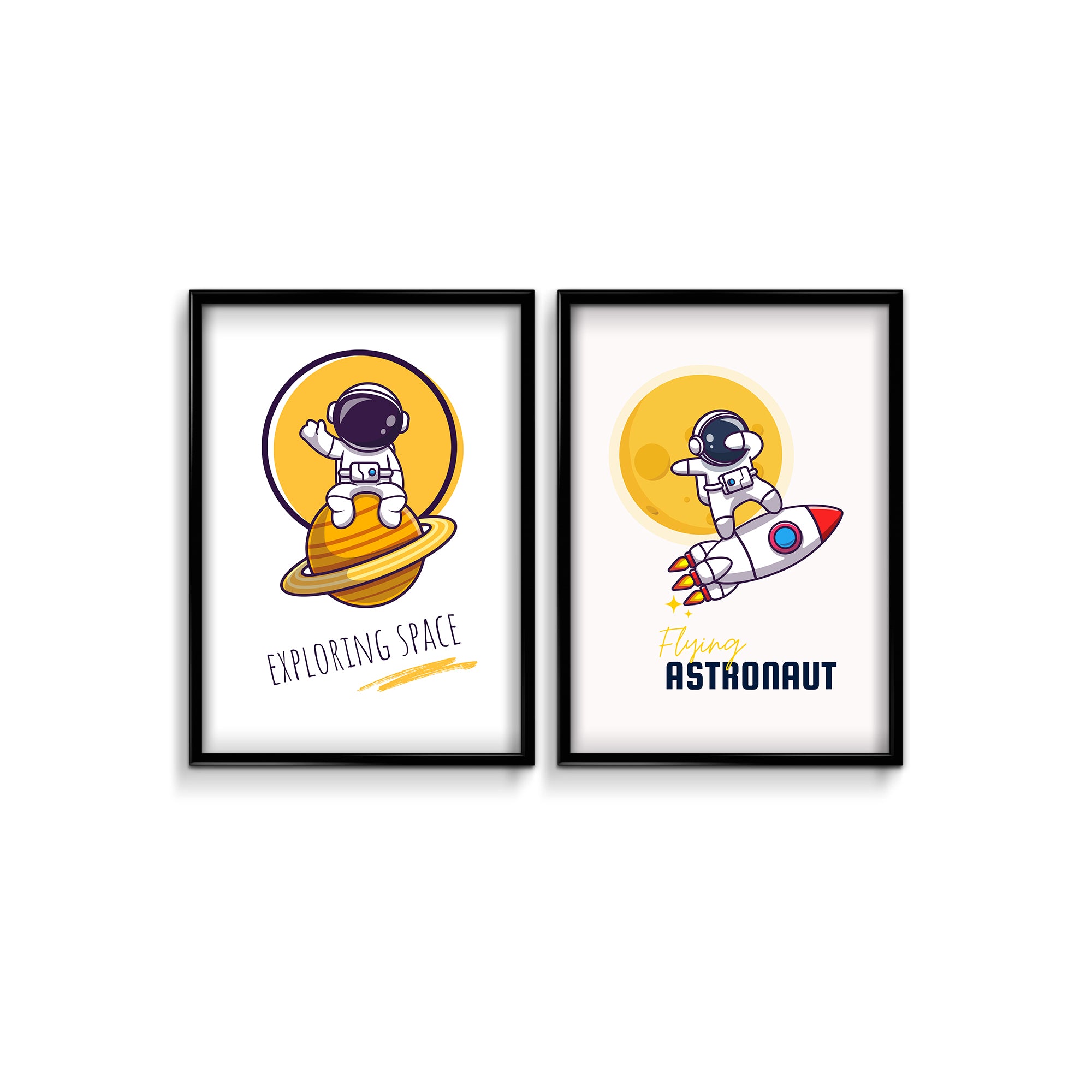 Exploring space and flying astronaut Set of 2 space Posters