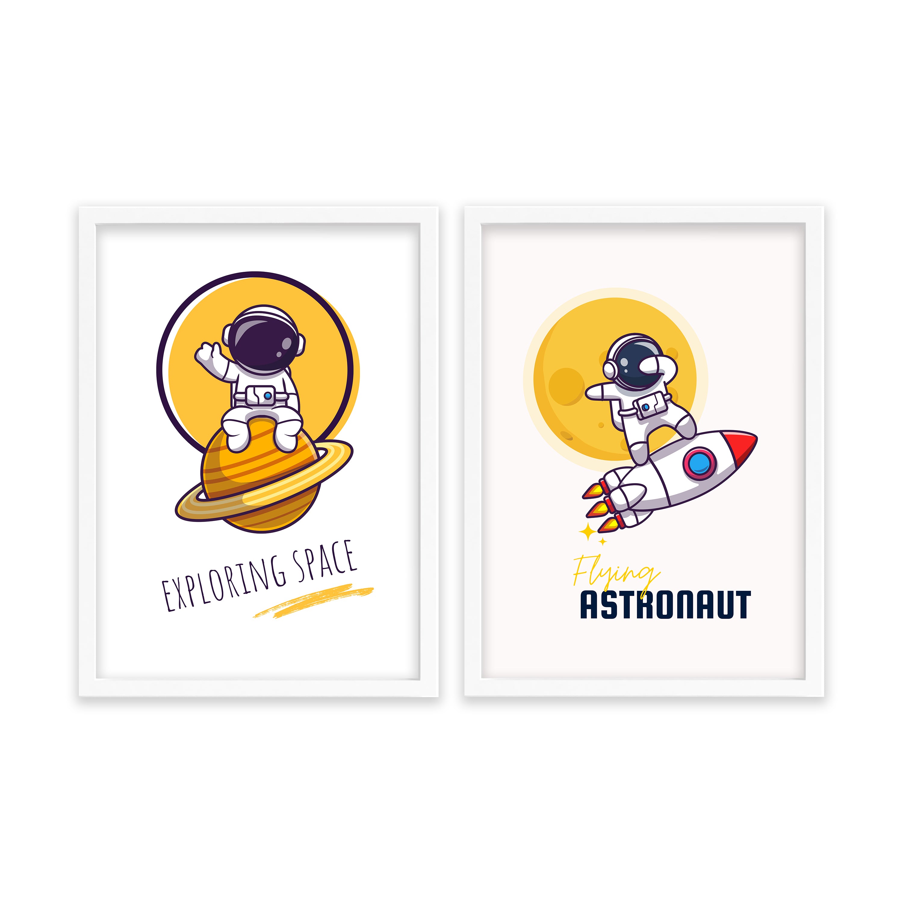 Exploring space and flying astronaut Set of 2 space Posters