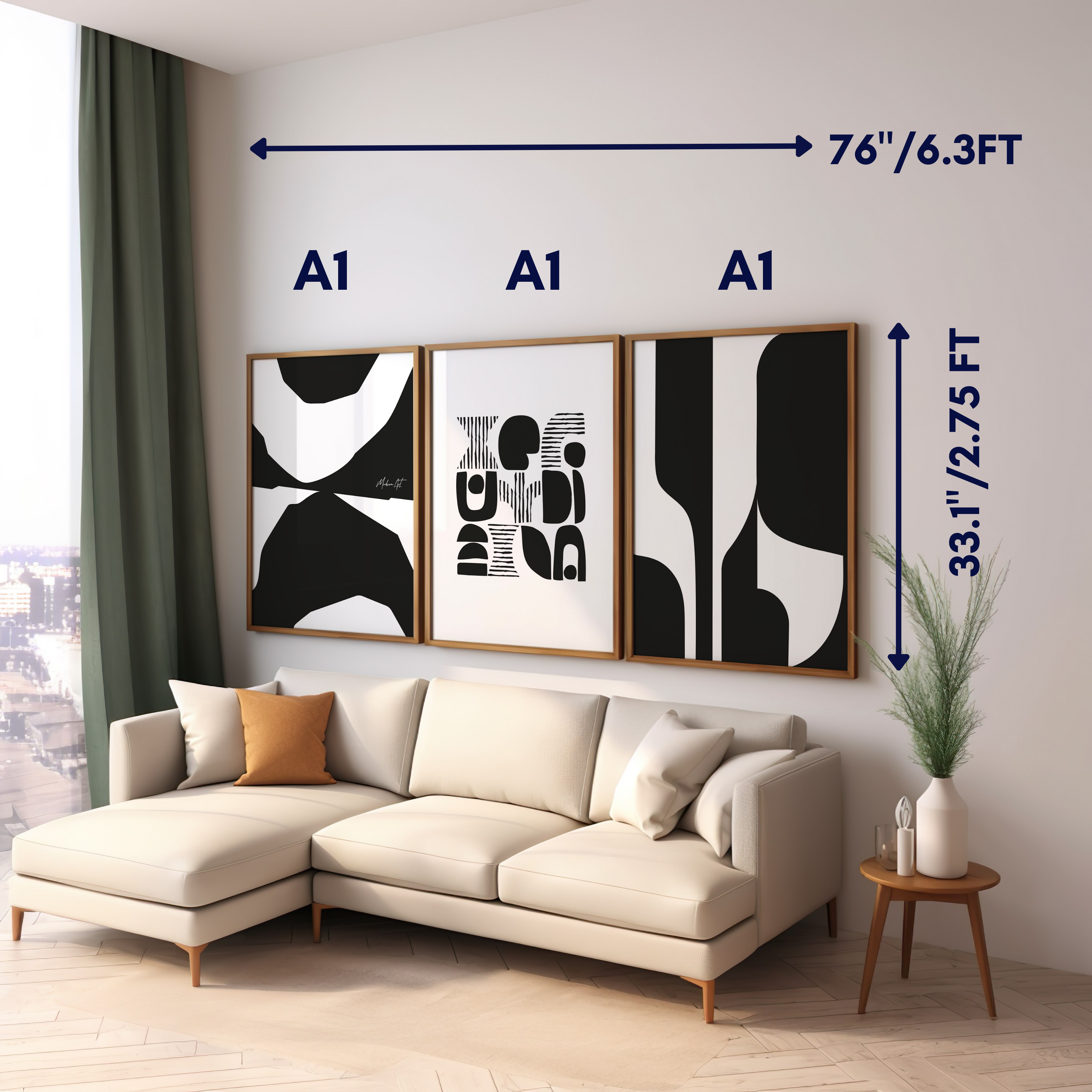 Set of 3 Dark Abstract Wall Art
