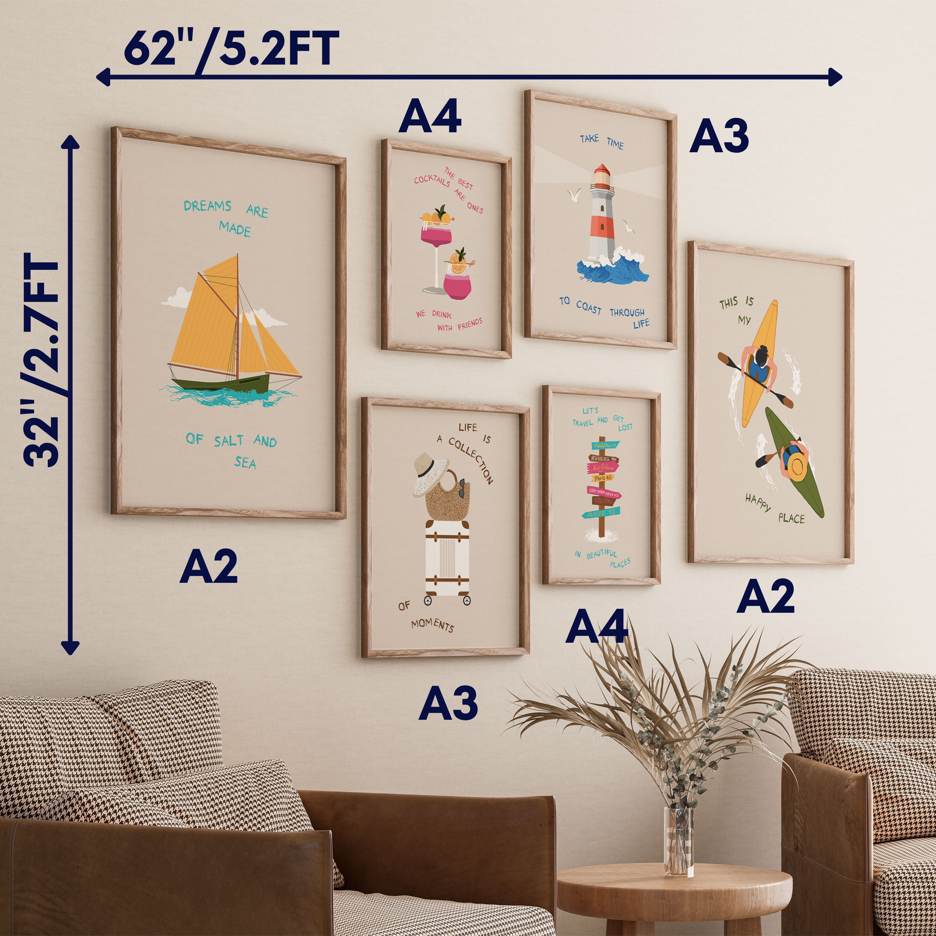 Set of 6 Travel Quotes Wall Art