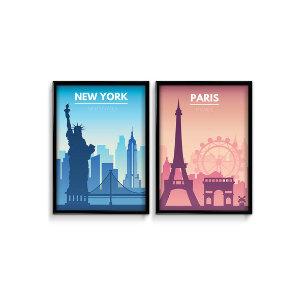 New york & Paris Set of 2 travel Posters
