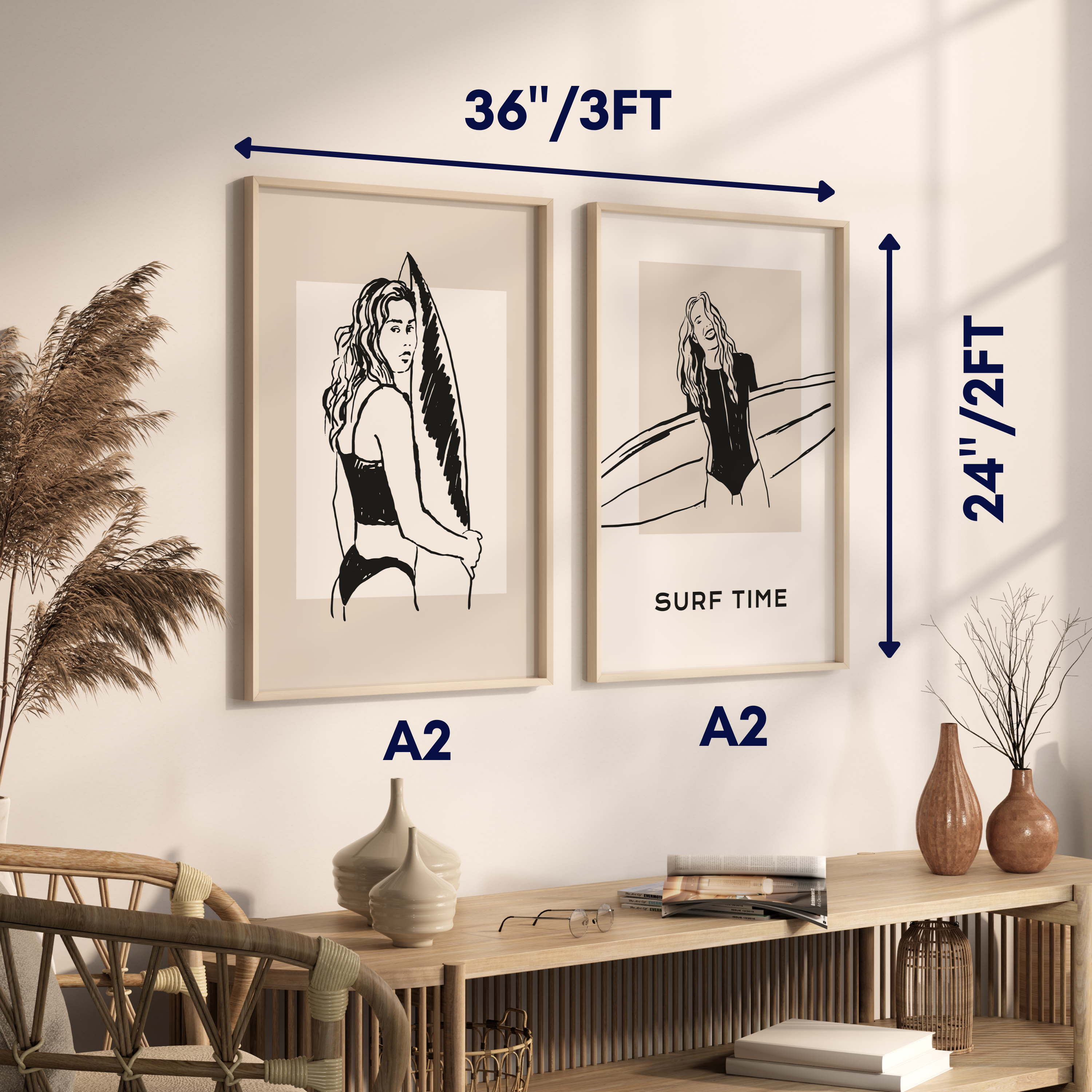 Set of 2 Surf Women Wall Art