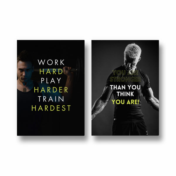 Work hard play harder and stronger than you think Set of 2 Gym Posters