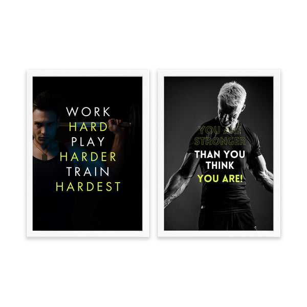 Work hard play harder and stronger than you think Set of 2 Gym Posters
