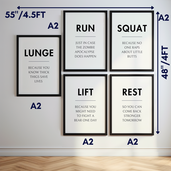 Set of 5 Gym Motivation Wall Art
