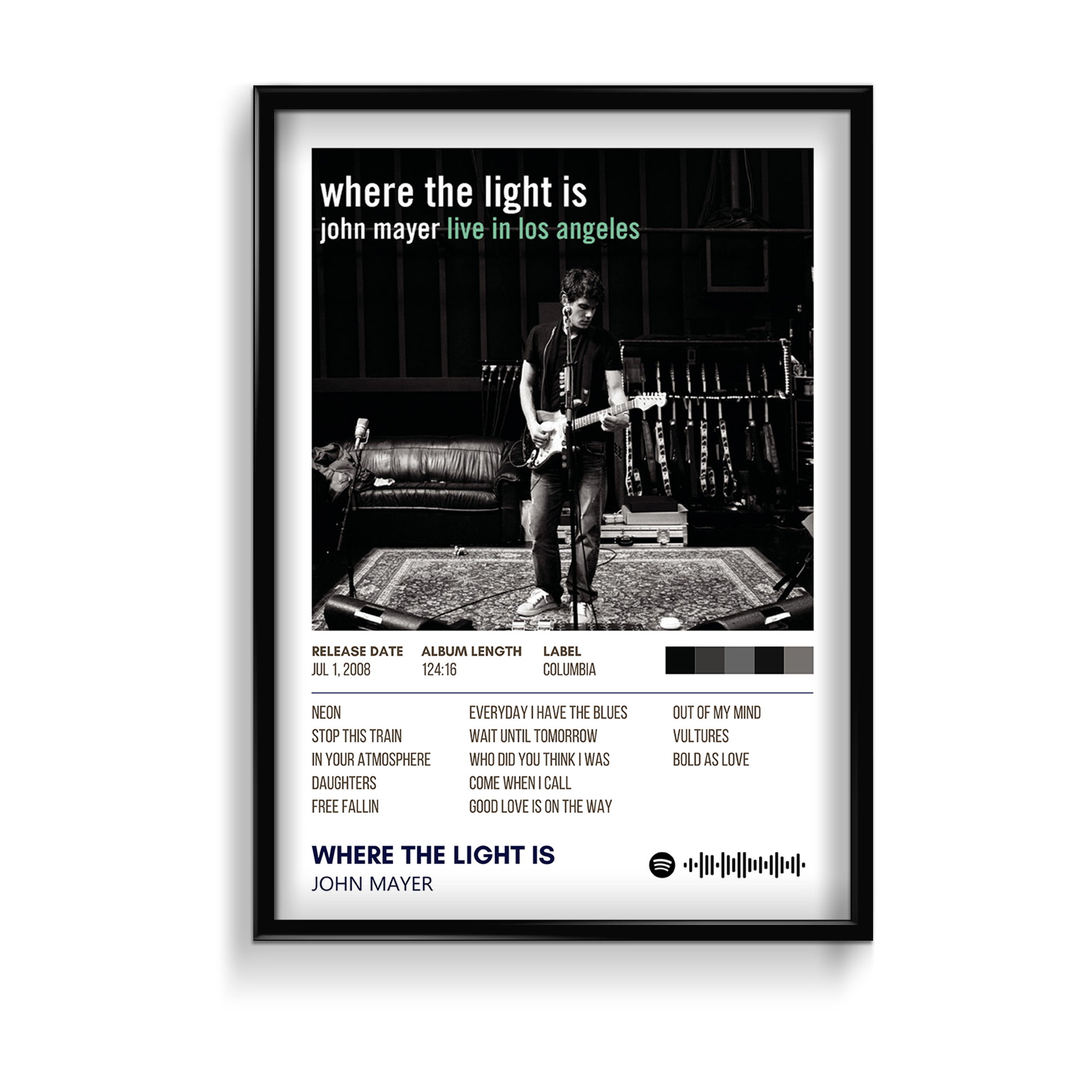 Where the light is by John Mayer Album Poster
