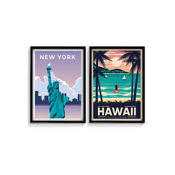 New York & Hawaii Set of 2 Travel Posters