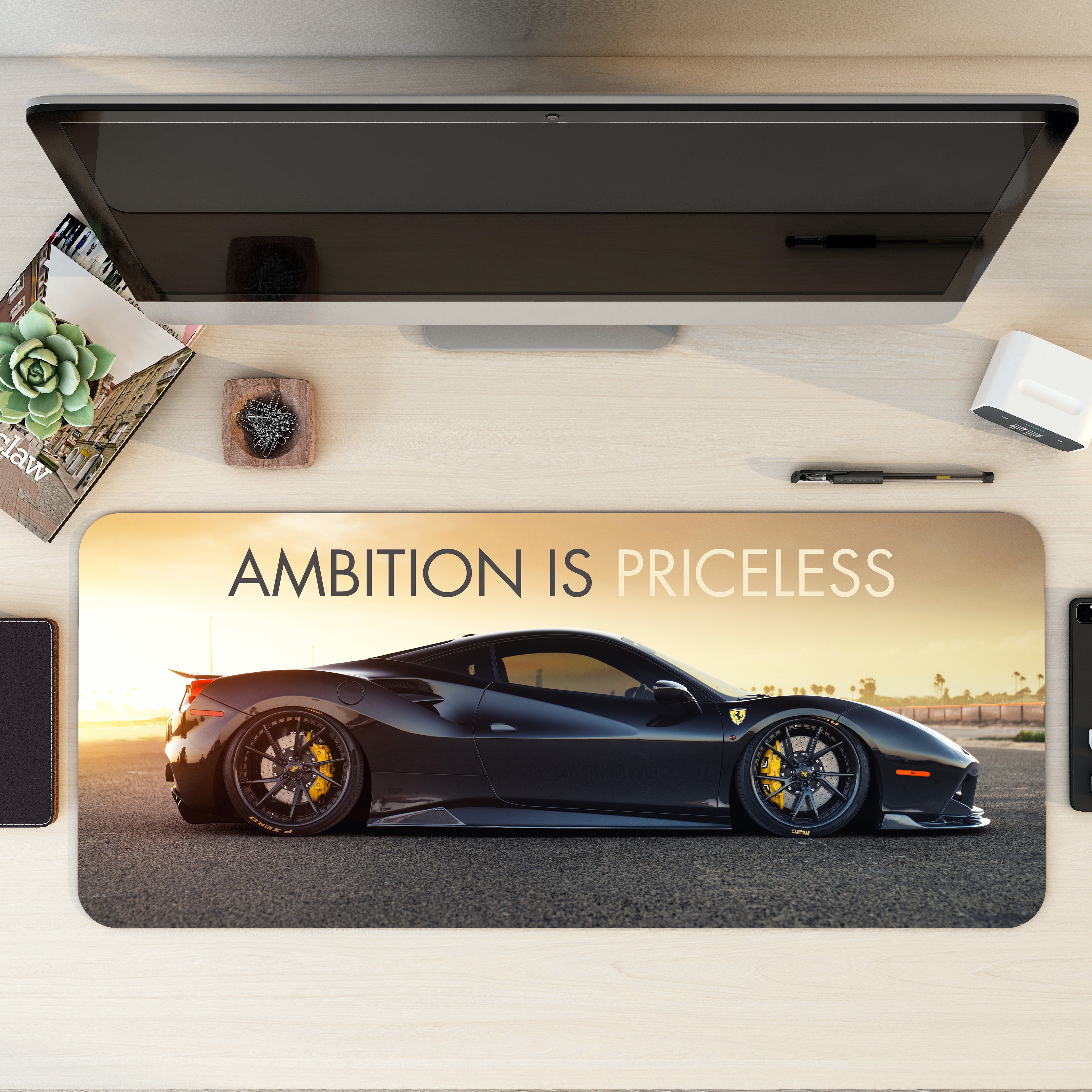 Ambition is priceless - Ferrari 488 GTB Desk Mat | Desk Pad | Mouse Pad