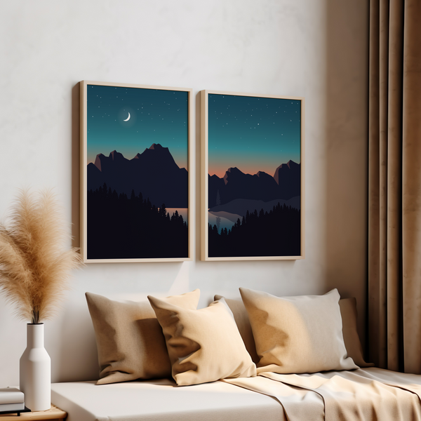 Set of 2 Dark Night Landscape Wall Art