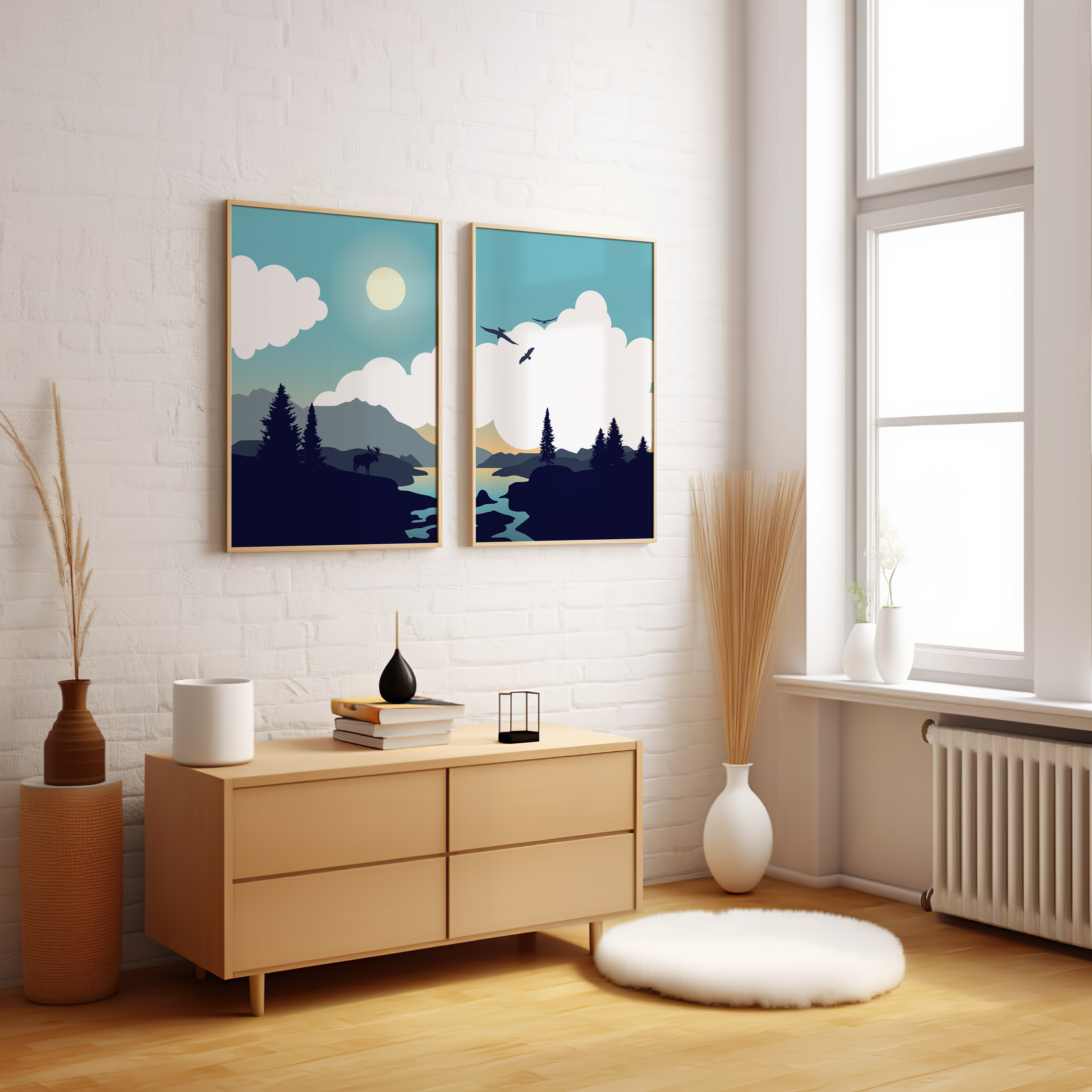 Set of 2 Sunny Day Landscape Wall Art