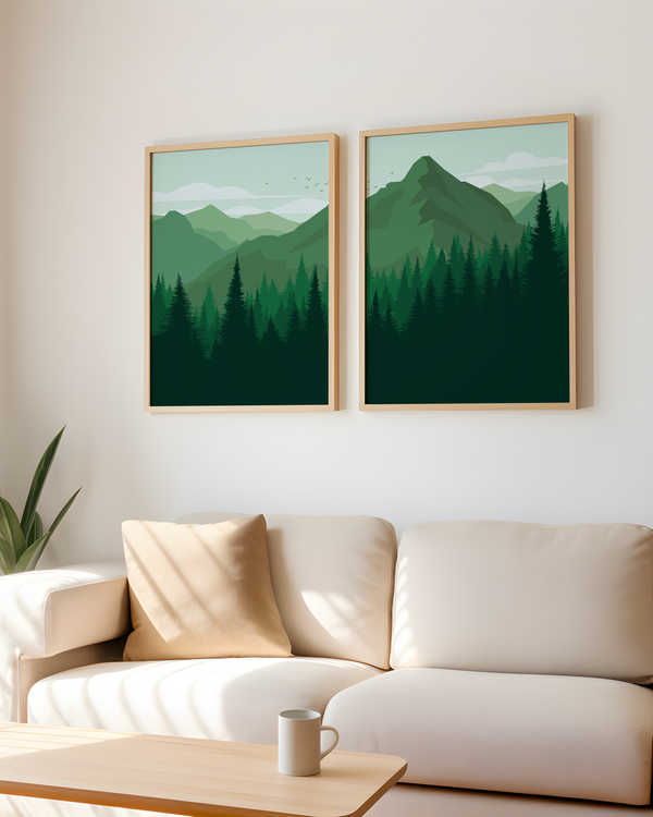 Set of 2 Lush Mountains Landscape Wall Art
