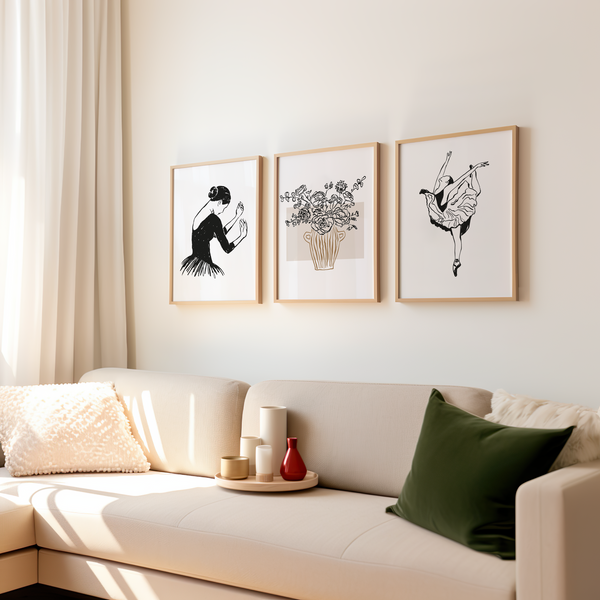 Set of 3 Ballerina & Flower Pot Wall Art