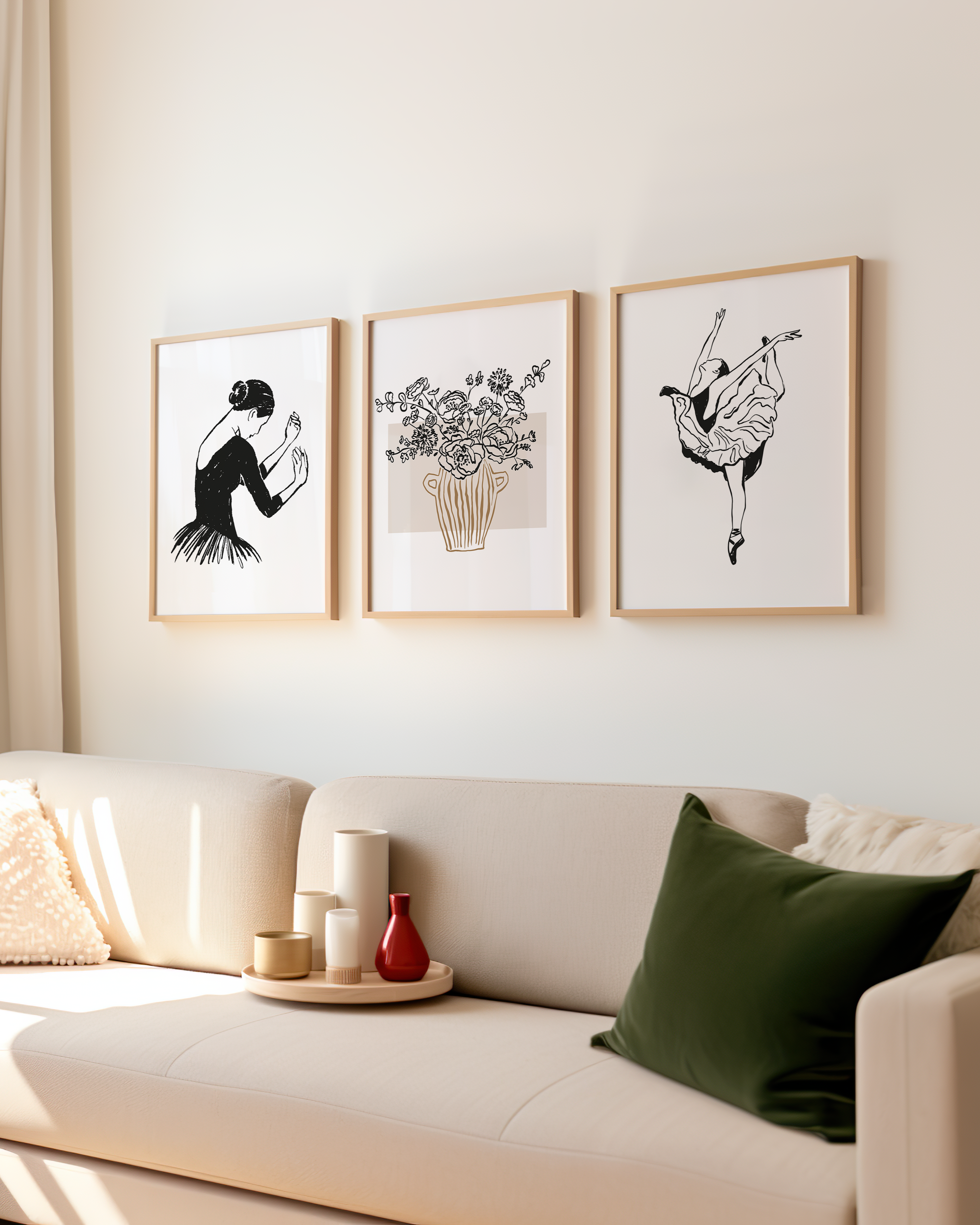 Set of 3 Ballerina & Flower Pot Wall Art