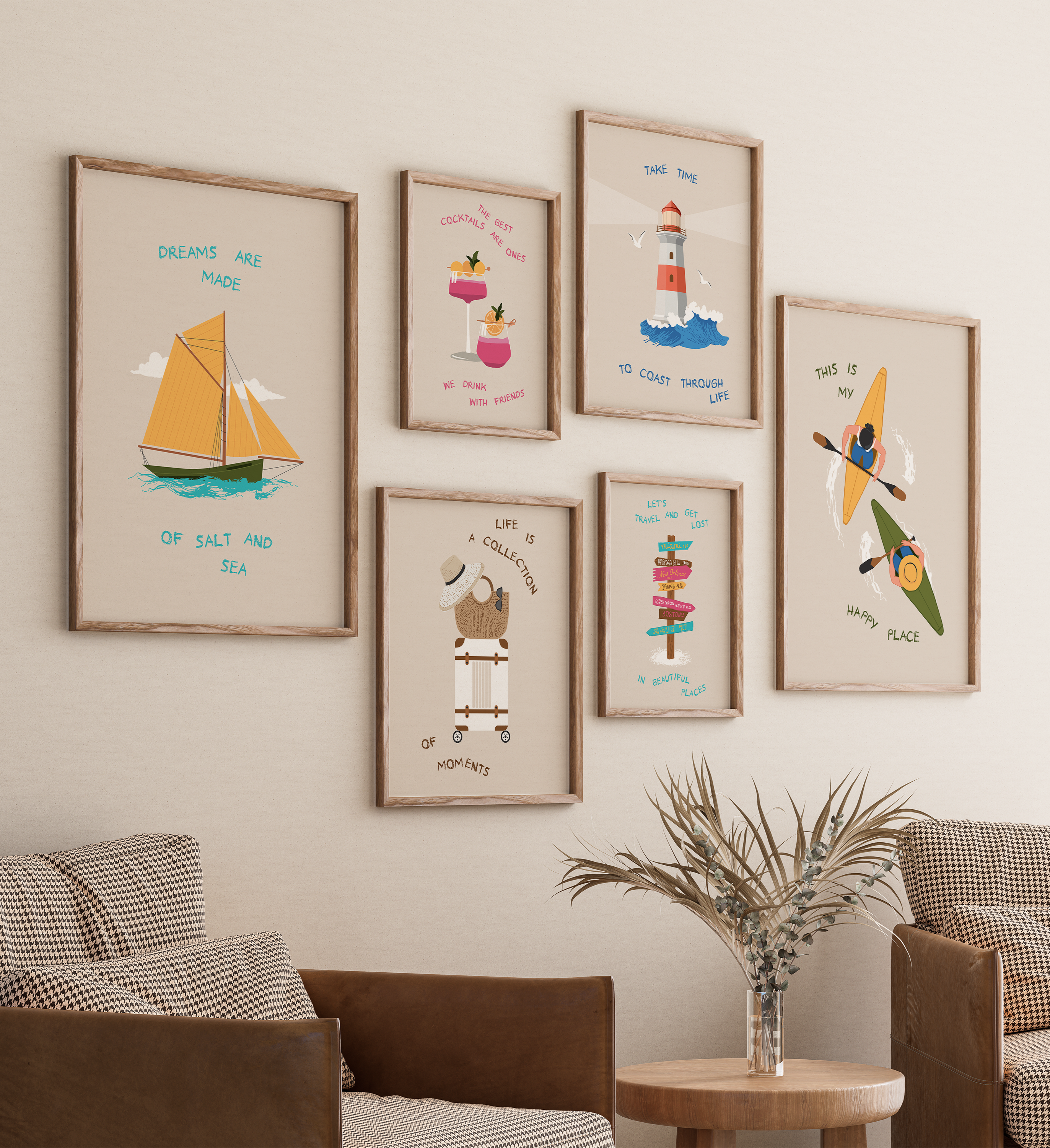 Set of 6 Travel Quotes Wall Art