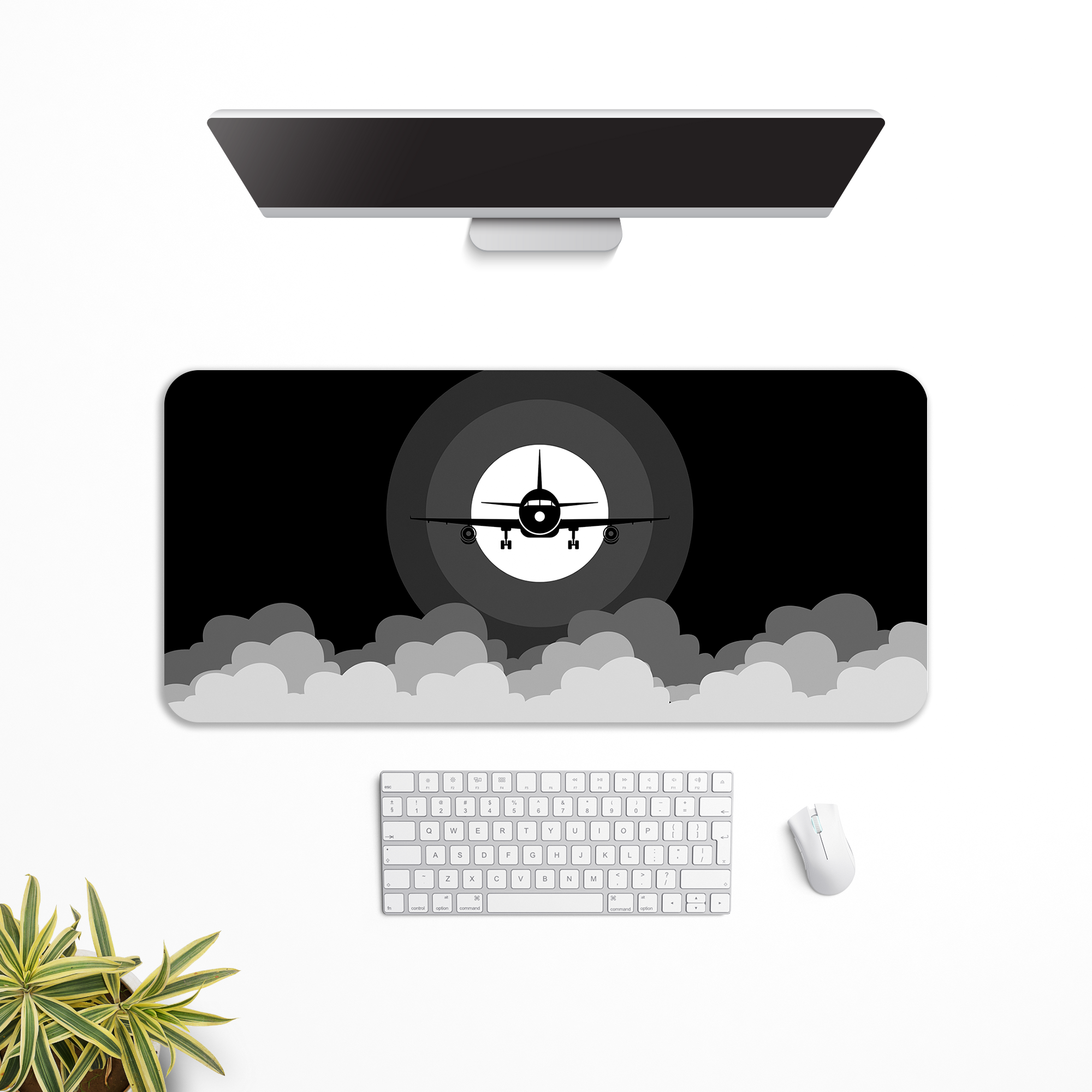 Airplane in Dark Sky Desk Mat | Desk Pad | Mouse Pad
