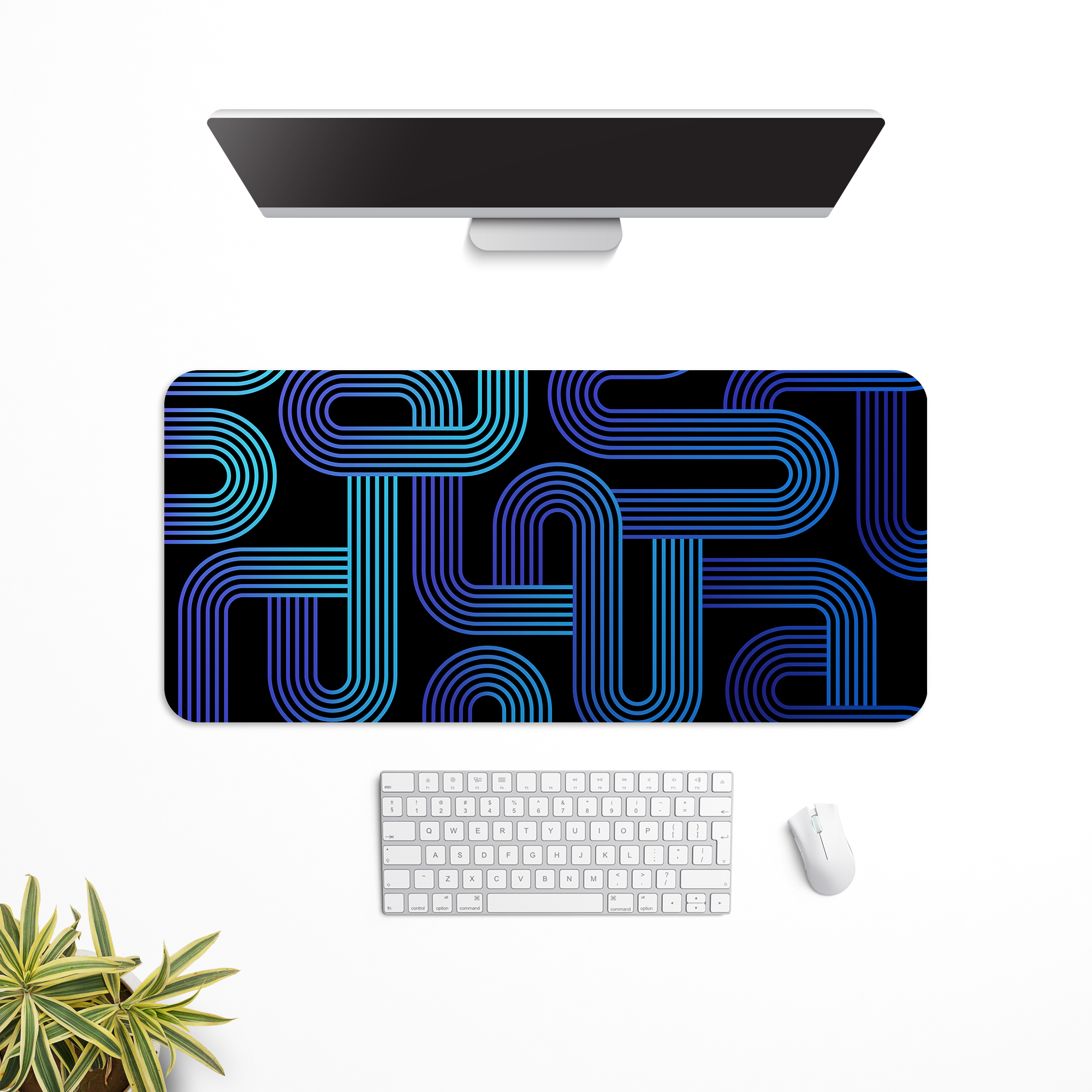 Dark Blue Geometric Pattern Desk Mat | Desk Pad | Mouse Pad