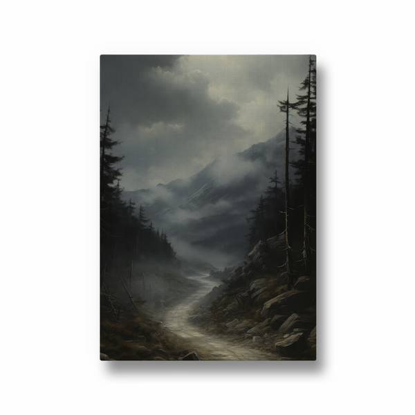 Nocturnal Highlands: Celestial Canopy and Silhouetted Evergreens Wall Art